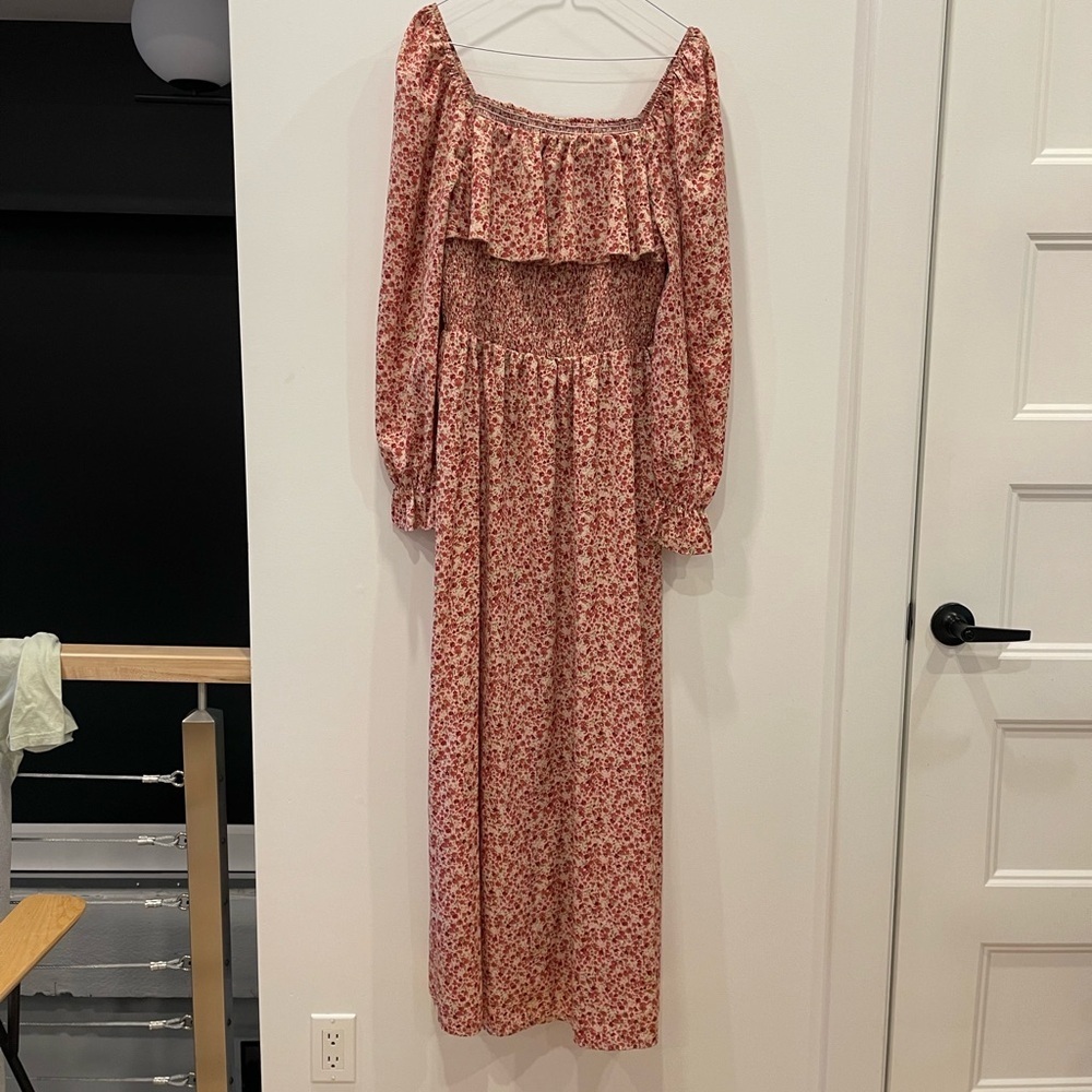 ✨BEAUTIFUL✨ Red Pink Floral Maxi Dress with Ruffles - size L - Picture 5 of 10